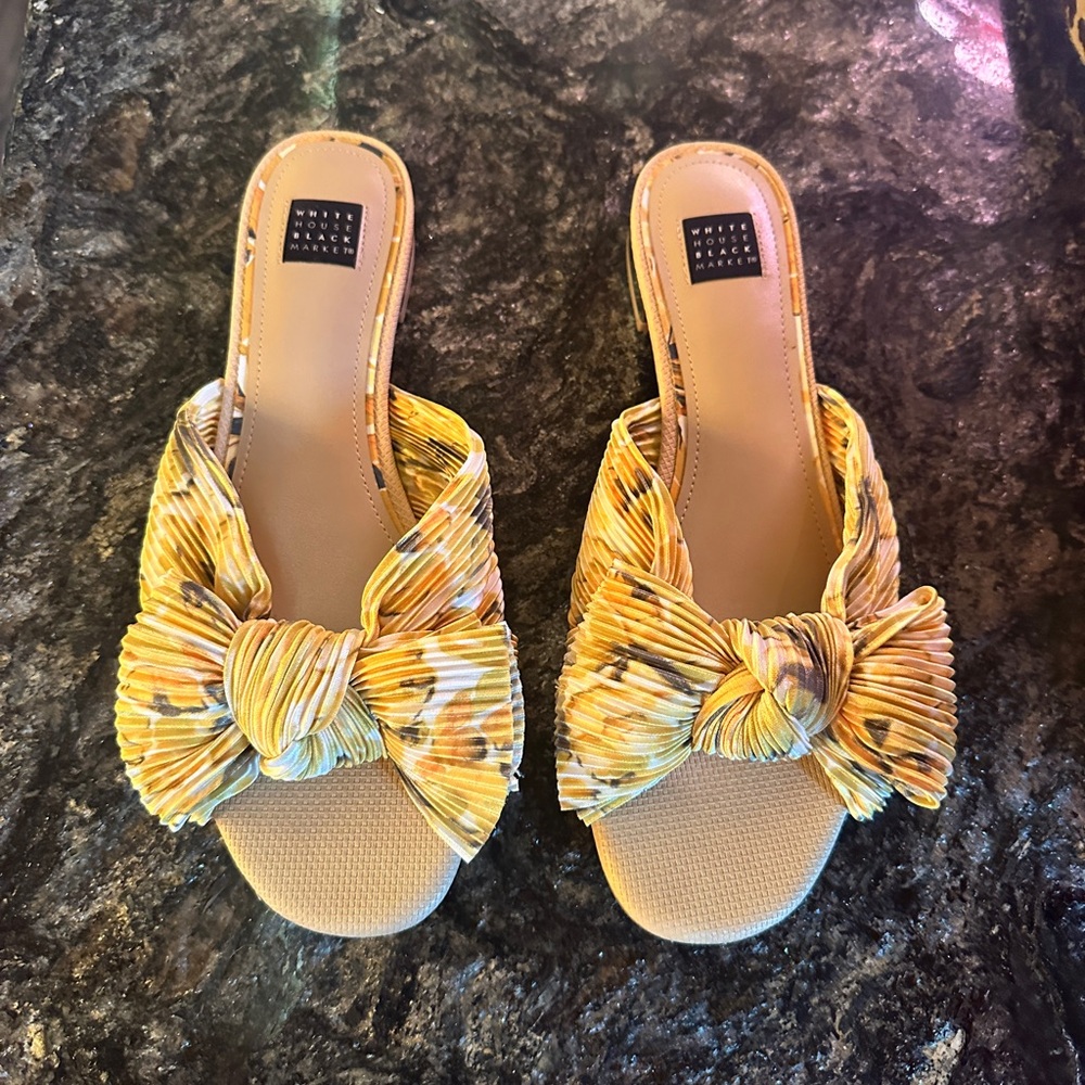 White House Black Market Yellow Floral Bow Sandals
